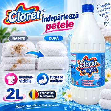 Înălbitor Clasic Cloret, pentru Rufe Albe și Igienizarea Băii, Îndepărtează Petele și Murdăria, Curățare Intensivă, 2 L - Img 5