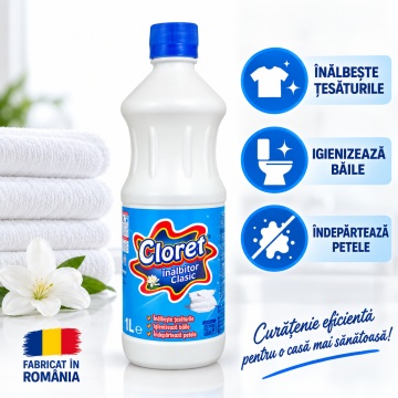 Înălbitor Clasic Cloret, pentru Rufe Albe și Igienizarea Băii, Îndepărtează Petele și Murdăria, Curățare Intensivă, 1 L - Img 5