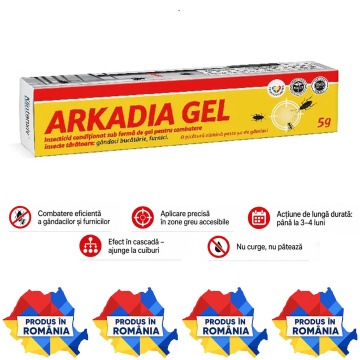 Insecticid gel profesional ARKADIA GEL, pentru gândaci și furnici, efect în cascadă, acțiune de până la 3-4 luni, aplicare precisă, 5 g, 4x Stickere