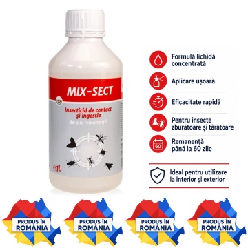 Insecticid profesional concentrat MIX-SECT, pentru insecte zburătoare și târâtoare, soluție pentru pulverizare, eficacitate în 30 minute, 1 L, 4x Stickere