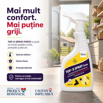 Insecticid spray TOP-X-SPRAY FORTE, pentru combaterea muștelor și insectelor zburătoare, gata de utilizare, acțiune prin contact, eficacitate 100% în maxim 8 ore, 500 ml, 4x Stickere - Img 6
