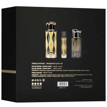 Lattafa Set Cadou Teriaq Intense – Apă de parfum 3 pcs + 100 ml, unisex - Img 7