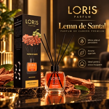 Loris Parfum Lemn de Santal 120 ml – Odorizant de Cameră cu Bețișoare Parfumate