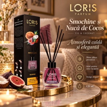 Loris Parfum Smochine & Nucă de Cocos 120 ml – Odorizant de Cameră cu Bețișoare Parfumate - Img 2
