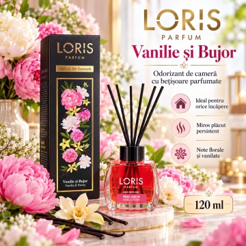 Loris Parfum Vanilie & Bujor 120 ml – Odorizant de Cameră cu Bețișoare Parfumate - Img 6