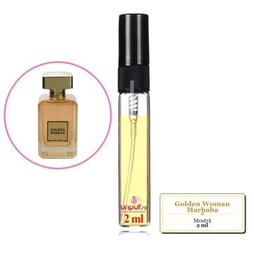 Mostra fiola din Golden Woman Marhaba, decant sticla cu pulverizator