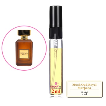 Mostra fiola din Musk Oud Royal Marhaba, decant sticla cu pulverizator