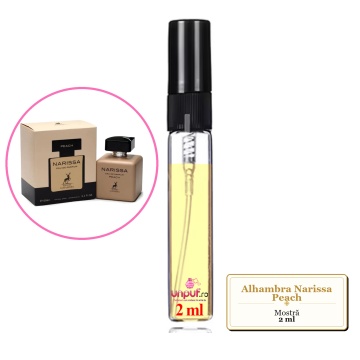 Mostra fiola din Parfumul Alhambra Narissa Peach, decant sticla cu pulverizator