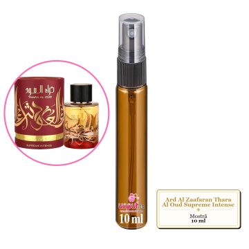 Mostra fiola din Parfumul Ard Al Zaafaran Thara Al Oud Supreme Intense, decant sticla cu pulverizator