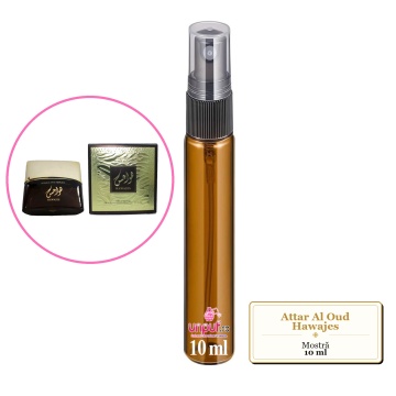 Mostra fiola din Parfumul Attar Al Oud Hawajes, decant sticla cu pulverizator