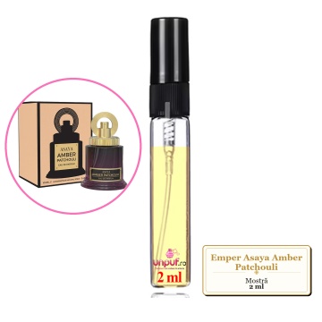 Mostra fiola din Parfumul Emper Asaya Amber Patchouli, decant sticla cu pulverizator