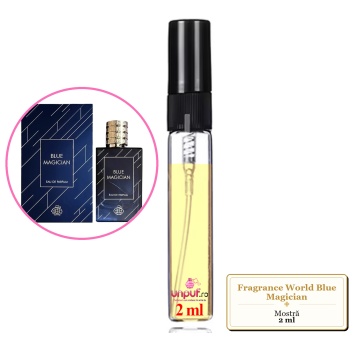 Mostra fiola din Parfumul Fragrance World Blue Magician, decant sticla cu pulverizator