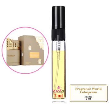 Mostra fiola din Parfumul Fragrance World Colosseum, decant sticla cu pulverizator