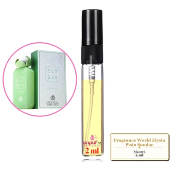 Mostra fiola din Parfumul Fragrance World Elysia Pista Sundae, decant sticla cu pulverizator