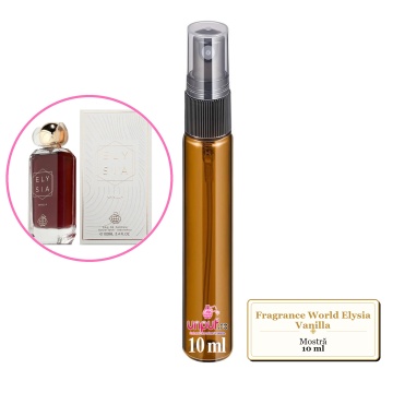 Mostra fiola din Parfumul Fragrance World Elysia Vanilla, decant sticla cu pulverizator