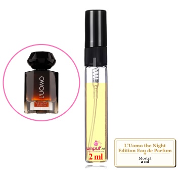 Mostra fiola din Parfumul Fragrance World L'Uomo the Night Edition Eau de Parfum, decant sticla cu pulverizator