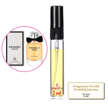 Mostra fiola din Parfumul Fragrance World Prohibit Intense, decant sticla cu pulverizator - Img 2