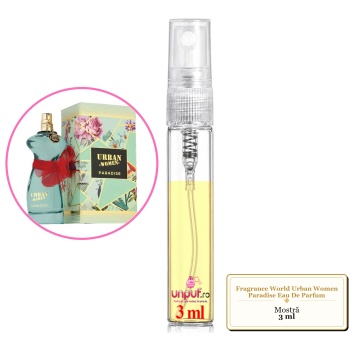 Mostra fiola din Parfumul Fragrance World Urban Women Paradise Eau De Parfum, decant sticla cu pulverizator