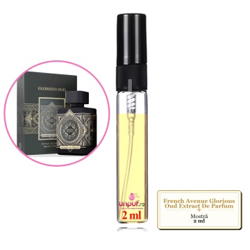 Mostra fiola din Parfumul French Avenue Glorious Oud Extract De Parfum, decant sticla cu pulverizator