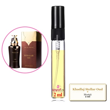 Mostra fiola din Parfumul Khadlaj Stellar Oud, decant sticla cu pulverizator