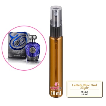 Mostra fiola din Parfumul Lattafa Blue Oud Elixir, decant sticla cu pulverizator