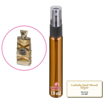 Mostra fiola din Parfumul Lattafa Oud Mood Elixir, decant sticla cu pulverizator