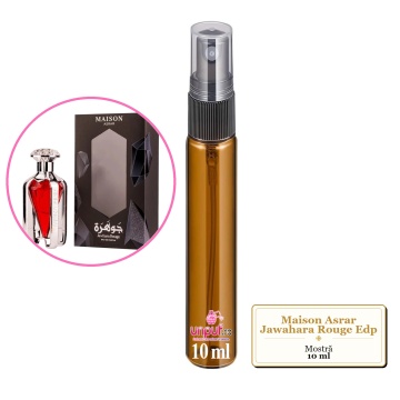 Mostra fiola din Parfumul Maison Asrar Jawahara Rouge Edp, decant sticla cu pulverizator