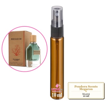 Mostra fiola din Parfumul Pendora Scents Megaron, decant sticla cu pulverizator