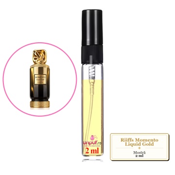 Mostra fiola din Parfumul Riiffs Momento Liquid Gold, decant sticla cu pulverizator