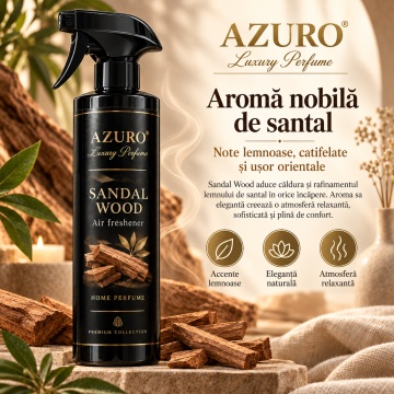 Odorizant Cameră Azuro Sandal Wood Air Freshener, Parfum Ambiental cu Aromă Lemnoasă de Santal, 250 ml - Img 2