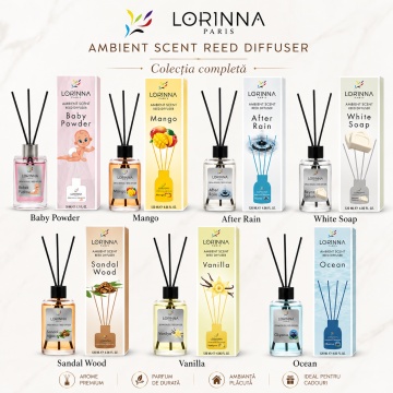 Odorizant de camera cu betisoare Lorinna Paris Ambient Scent Reed Diffuser, Mango, aroma fructata si tropicala, pentru living, dormitor, baie si hol, 120 ml - Img 6