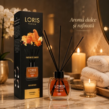 Odorizant de Cameră cu Bețișoare Parfumate Loris Caramel, 120 ml, Esență Caramel, Miros Dulce și Persistent - Img 4