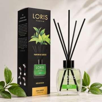 Odorizant de Cameră cu Bețișoare Parfumate Loris Ceai Verde, 120 ml, Esență Green Tea, Miros Fresh și Persistent