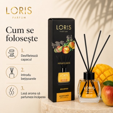 Odorizant de Cameră cu Bețișoare Parfumate Loris Mango și Măr, 120 ml, Esență Fructată, Miros Plăcut și Persistent - Img 7