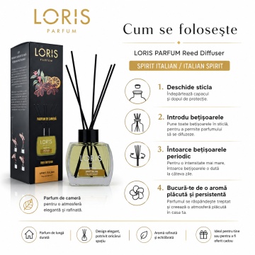 Odorizant de Cameră cu Bețișoare Parfumate Loris Parfum Spirit Italian, 120 ml, Esență Italian Spirit, Miros Elegant și Persistent - Img 4