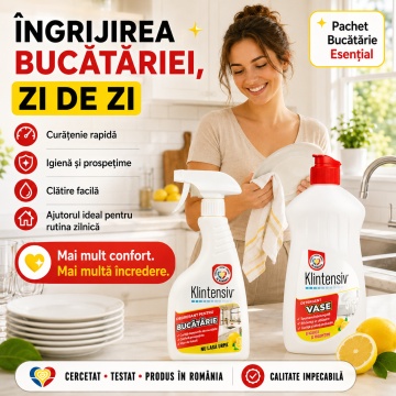 Pachet bucatarie esential Klintensiv, detergent de vase si degresant bucatarie, curatare si degresare rapida, 2x 500 ml, 4x Stickere - Img 6
