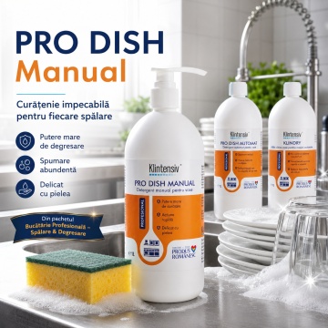 Pachet complet bucatarie Klintensiv Professional, PRO DISH manual si automat, KLINDRY, DEGRASS concentrat si DEGRASS Pro, 5 produse, 4.5 L, 4x Stickere - Img 2