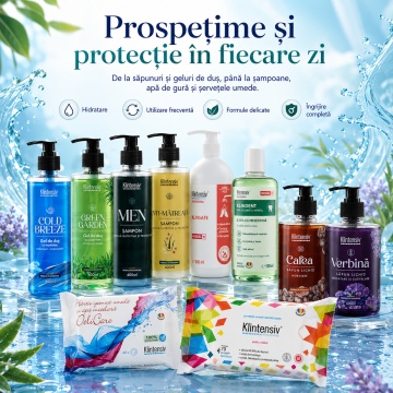 Pachet complet ingrijire barbati Klintensiv, sapunuri Cafea, Verbina si KlinSafe 500 ml, geluri Cold Breeze si Green Garden 400 ml, sampoane cu Zinc PCA si Anti-Matreata 400 ml, KLINDENT 500 ml si servetele, 10 produse, 4x Stickere - Img 2