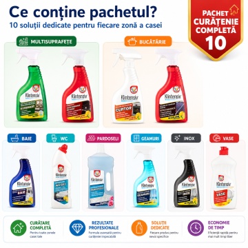 Pachet complet solutii curatenie Klintensiv HOME 10 Casa Completa, pentru bucatarie, baie, WC, geamuri, pardoseli, inox, cuptor si plita, 10 produse, 5,75 L, 4x Stickere - Img 6