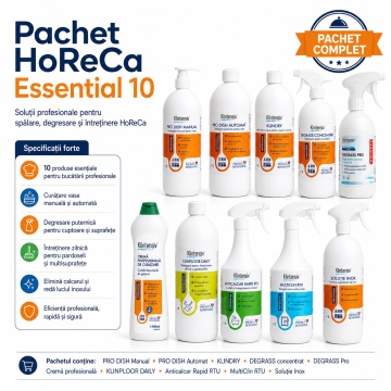 Pachet curatenie profesionala HoReCa Klintensiv Professional Essential 10, detergenti vase, degresanti, pardoseli, anticalcar, multisuprafete si inox, 10 produse, 9 L, 4x Stickere - Img 2