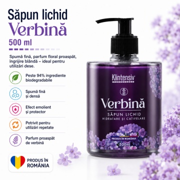 Pachet igiena completa Klintensiv, sapun lichid Verbina 500 ml, gel de dus Green Garden 400 ml, sampon Anti-Matreata 400 ml, hartie igienica umeda 40 buc si servetele dezinfectante maini 70 buc, 5 produse, 4x Stickere - Img 2