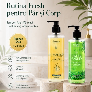 Pachet ingrijire par si corp Klintensiv, sampon Anti-Matreata 400 ml si gel de dus hidratant Green Garden 400 ml, 2 produse, 800 ml, 4x Stickere - Img 2