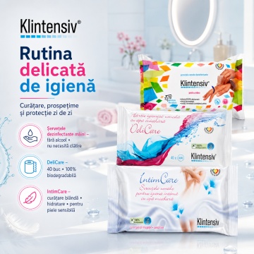 Pachet servetele umede Klintensiv, dezinfectante pentru maini 70 buc, hartie igienica umeda 40 buc si servetele intime IntimCare 40 buc, 3 seturi, 150 servetele, 4x Stickere - Img 2