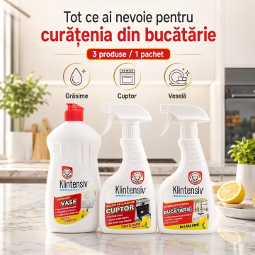 Pachet solutii curatenie bucatarie Klintensiv, degresant, solutie cuptor si detergent de vase, pentru grasime arsa si murdarie persistenta, 3x 500 ml, 4x Stickere - Img 6