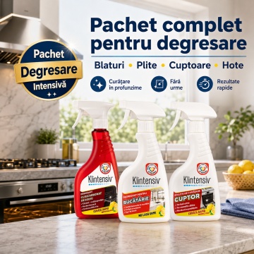 Pachet solutii degresare intensiva Klintensiv, degresant cu bicarbonat, degresant bucatarie si solutie cuptor, pentru grasime arsa si depuneri persistente, 3x 500 ml, 4x Stickere - Img 6