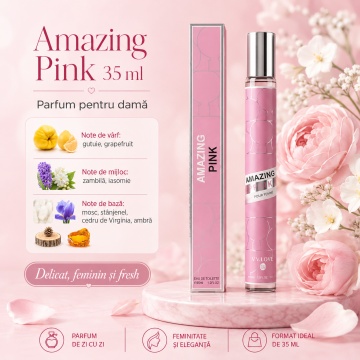 Parfum Amazing Pink 35 ml, Damă, Aromă Floral Fructată Fresh și Feminină, Format Compact, Note de Gutuie, Grapefruit, Zambilă, Iasomie, Mosc, Stânjenel, Cedru de Virginia și Ambră - Img 2
