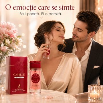 Parfum Arăbesc Alhambra Camille 100 ml, Apă de Parfum Damă, Inspirat Midnight Rose, Aromă Floral Fructată Feminină cu Bergamotă, Fructe Delicate, Pară, Bujor, Flori Albe, Iasomie, Trandafir, Lemn Alb, Mosc și Vanilie - Img 5