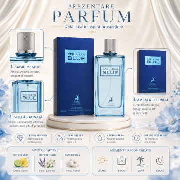 Parfum Arăbesc Alhambra Cerulean Blue Maison Alhambra 100 ml, Apă de Parfum Unisex, Damă și Bărbat, Aromă Acvatic Proaspătă, Inspirat Cool Water Wave - Img 3