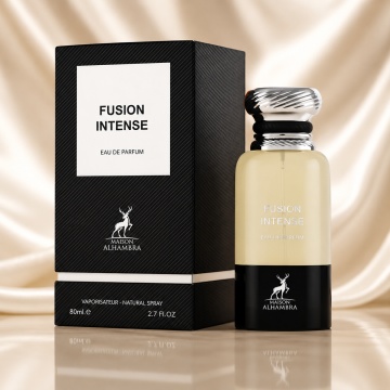 Parfum Arăbesc Alhambra Fusion Intense Maison Alhambra 80 ml, Apă de Parfum Unisex, Damă și Bărbat, Aromă Piele Oriental Lemnoasă, Inspirat Fabulous