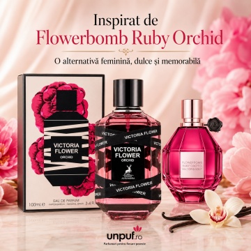 Parfum Arăbesc Alhambra Victoria Flower Orchid 100 ml, Apă de Parfum Damă, Maison Alhambra, Inspirat Flowerbomb Ruby Orchid, Aromă Floral Fructată cu Bergamotă, Fructe Delicate, Pară, Bujor, Flori Albe, Iasomie, Trandafir, Lemn Alb, Mosc și Vanilie - Img 8